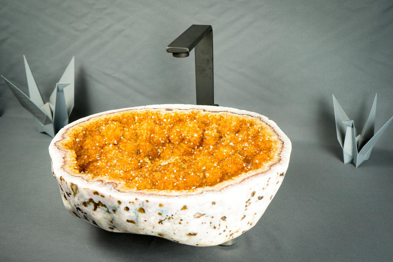 All - Natural Citrine Geode Sink with Druzy Crystals, Wash Basin, Handmade Luxury Stone Bathroom Decor - E2D Crystals & Minerals