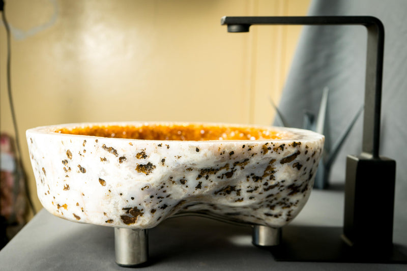 All - Natural Citrine Geode Sink with Druzy Crystals, Wash Basin, Handmade Luxury Stone Bathroom Decor - E2D Crystals & Minerals