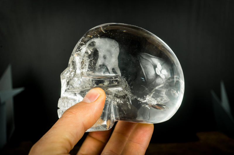 Human Crystal Skull Sculpted from a Natural, Crystal - Clear Diamantina Quartz - E2D Crystals & Minerals