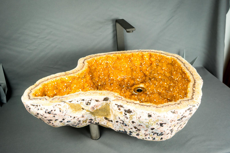 Natural Citrine Geode Sink with Druzy Crystals, Wash Basin, Luxury Stone Sink for Bathroom Decor - E2D Crystals & Minerals