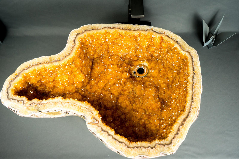 Natural Citrine Geode Sink with Druzy Crystals, Wash Basin, Luxury Stone Sink for Bathroom Decor - E2D Crystals & Minerals