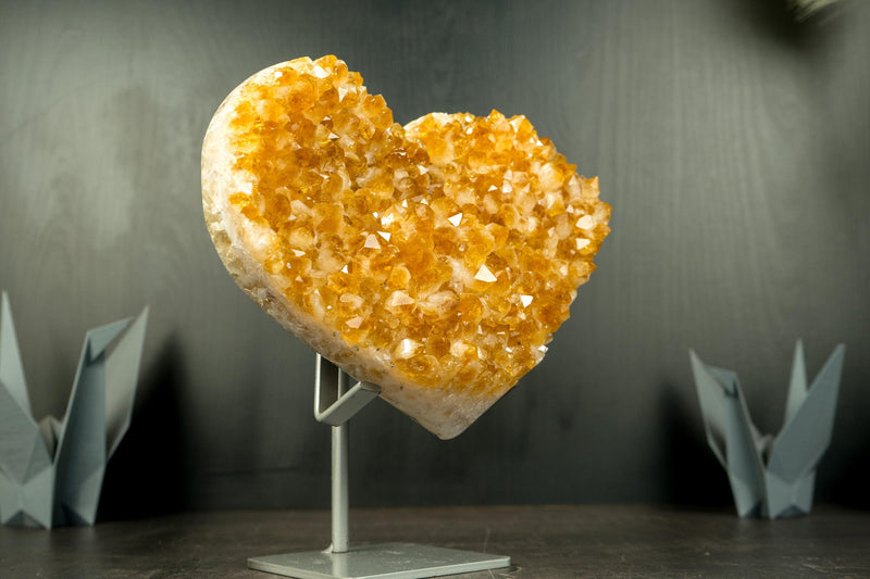 Large Citrine Crystal Heart with Golden Orange Citrine Druzy - E2D Crystals & Minerals