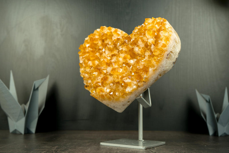 Large Citrine Crystal Heart with Golden Orange Citrine Druzy - E2D Crystals & Minerals