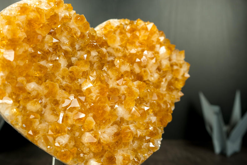 Large Citrine Crystal Heart with Golden Orange Citrine Druzy - E2D Crystals & Minerals