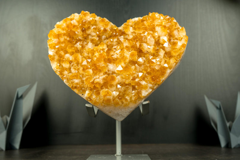 Large Citrine Crystal Heart with Golden Orange Citrine Druzy - E2D Crystals & Minerals