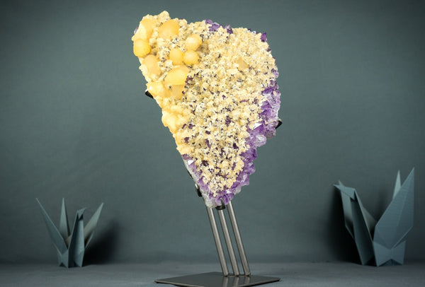 Rare Yellow Calcite on Amethyst Cluster Formation, with Cubic and Scalenohedral Calcite, 6.3 Kg - 14 lb