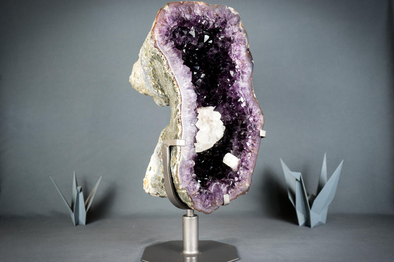 Spectacular Amethyst Geode with Large Dark Purple Amethyst and Gallery Calcite Flower, Statement Amethyst - 22.6 Kg - 50 lb - E2D Crystals & Minerals