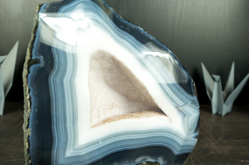 Rare Blue and White Lace Agate Geode with Sparkly White Sugar Druzy - E2D Crystals & Minerals