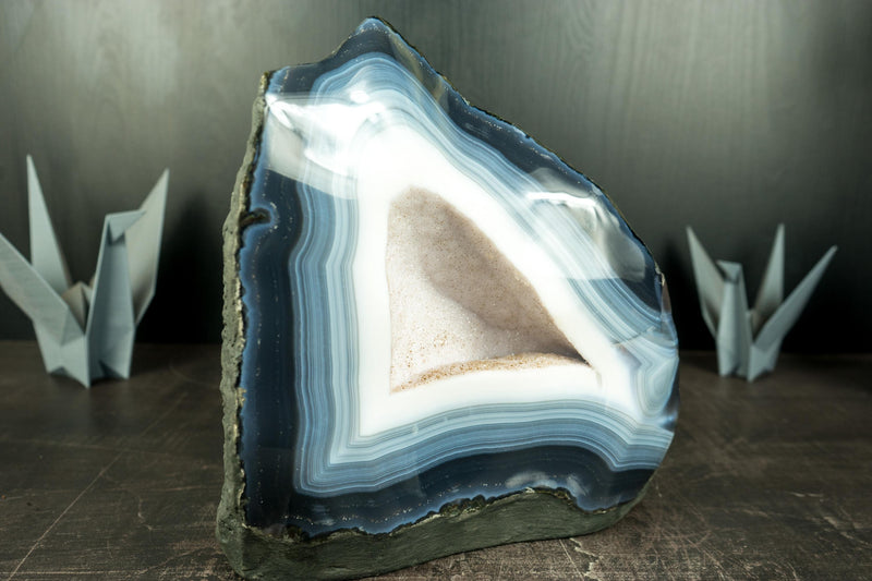 Rare Blue and White Lace Agate Geode with Sparkly White Sugar Druzy - E2D Crystals & Minerals