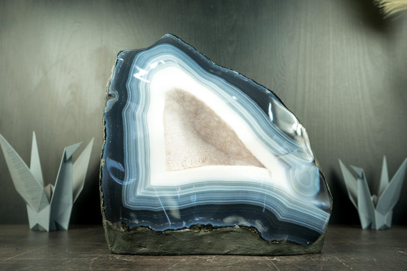 Rare Blue and White Lace Agate Geode with Sparkly White Sugar Druzy - E2D Crystals & Minerals