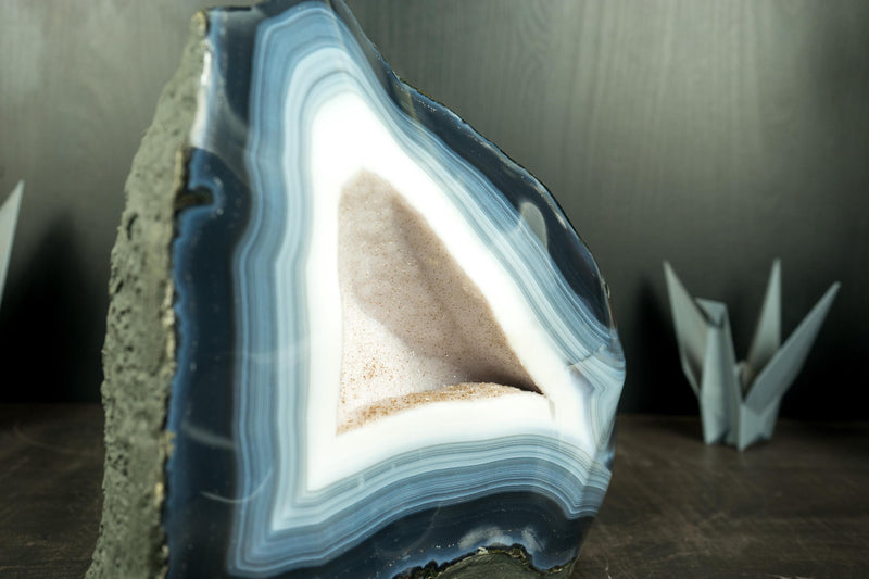 Rare Blue and White Lace Agate Geode with Sparkly White Sugar Druzy - E2D Crystals & Minerals