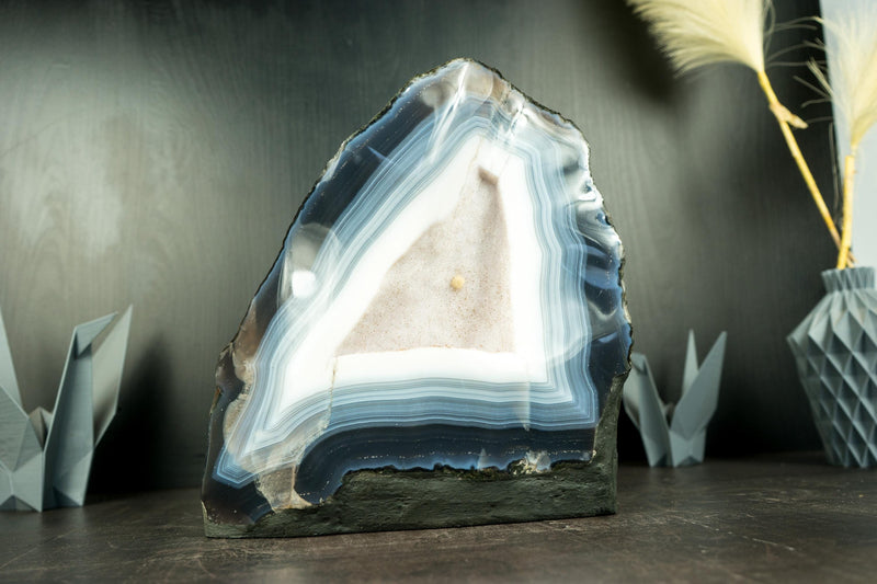 Rare Blue and White Lace Agate Geode with Sparkly White Sugar Druzy - E2D Crystals & Minerals