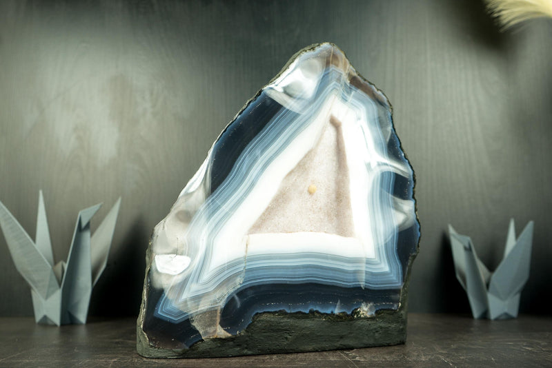 Rare Blue and White Lace Agate Geode with Sparkly White Sugar Druzy - E2D Crystals & Minerals