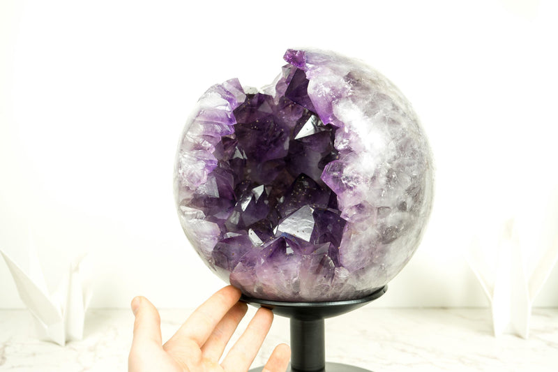 X - Large Amethyst Sphere with Deep Purple Amethyst, Large and Shiny Points - E2D Crystals & Minerals