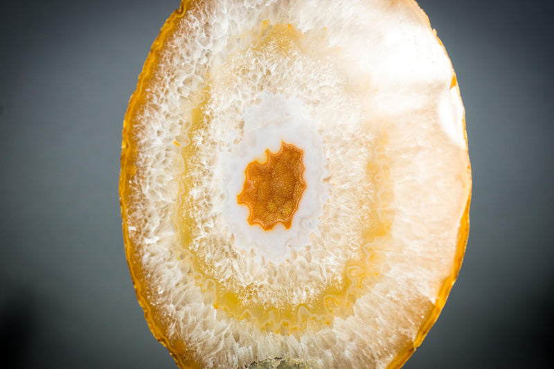 Rare Agate Geode Slice with Natural Orange Galaxy Druzy - E2D Crystals & Minerals