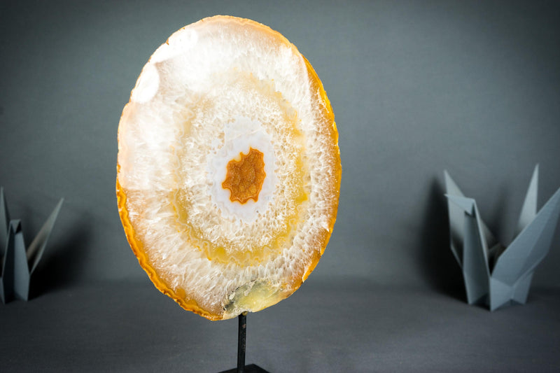 Rare Agate Geode Slice with Natural Orange Galaxy Druzy - E2D Crystals & Minerals