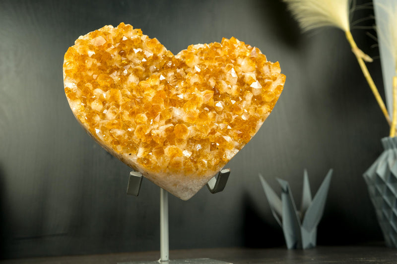 Large Citrine Crystal Heart with Golden Orange Citrine Druzy - E2D Crystals & Minerals