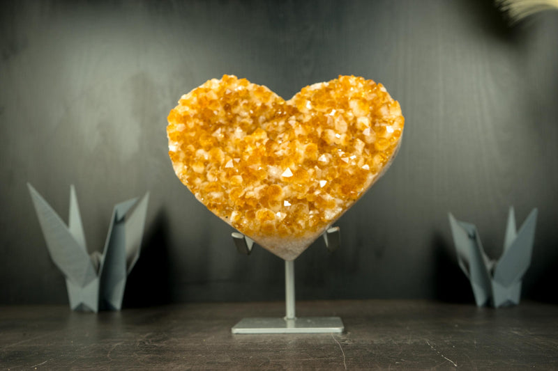 Large Citrine Crystal Heart with Golden Orange Citrine Druzy - E2D Crystals & Minerals