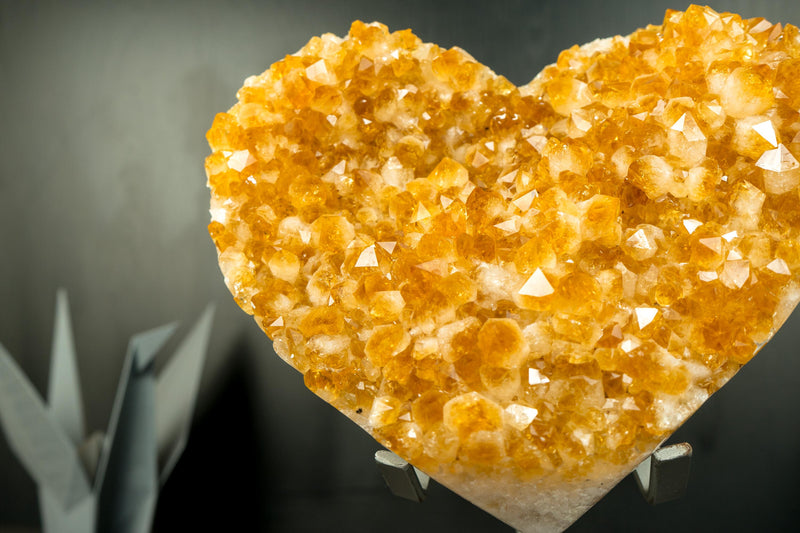 Large Citrine Crystal Heart with Golden Orange Citrine Druzy - E2D Crystals & Minerals