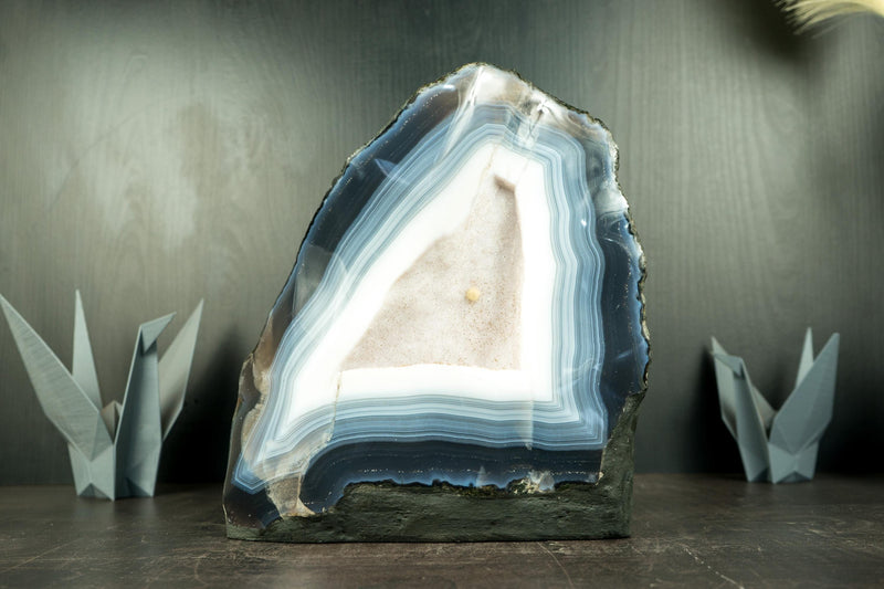 Rare Blue and White Lace Agate Geode with Sparkly White Sugar Druzy - E2D Crystals & Minerals