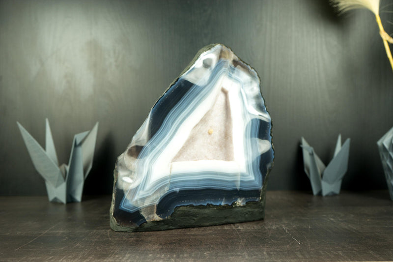 Rare Blue and White Lace Agate Geode with Sparkly White Sugar Druzy - E2D Crystals & Minerals