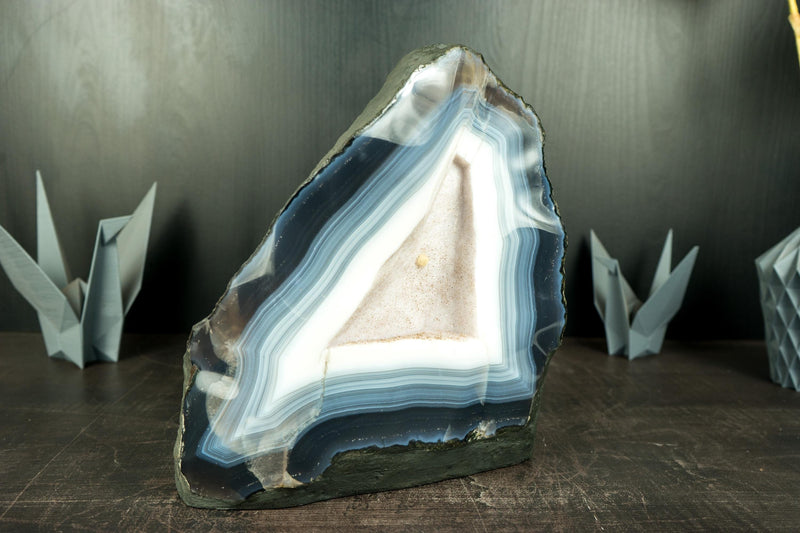 Rare Blue and White Lace Agate Geode with Sparkly White Sugar Druzy - E2D Crystals & Minerals