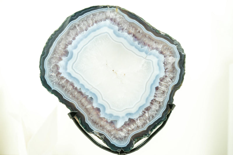 Rare Blue Lace Agate with Clear Quartz Geode Slice, All - Natural, Decorative Agate Slice for Decor and Healing, 2.7 Kg - 6.0 lb - E2D Crystals & Minerals