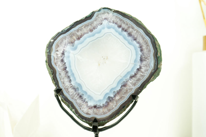 Rare Blue Lace Agate with Clear Quartz Geode Slice, All - Natural, Decorative Agate Slice for Decor and Healing, 2.7 Kg - 6.0 lb - E2D Crystals & Minerals