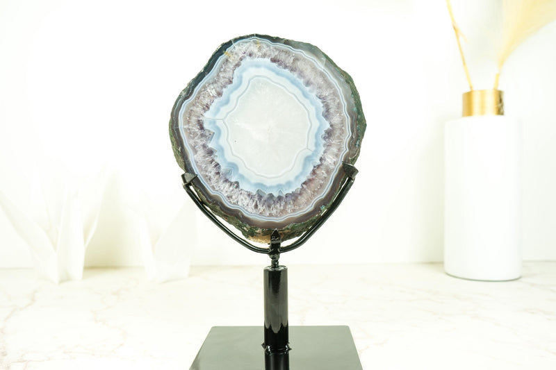 Rare Blue Lace Agate with Clear Quartz Geode Slice, All - Natural, Collection - Grade Agate Slice for Decor and Healing, 2.4 Kg - 5.3 lb - E2D Crystals & Minerals