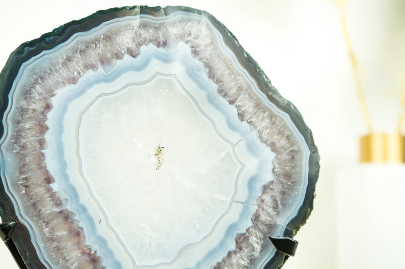 Rare Blue Lace Agate with Clear Quartz Geode Slice, All - Natural, Collection - Grade Agate Slice for Decor and Healing, 2.4 Kg - 5.3 lb - E2D Crystals & Minerals