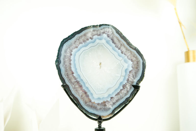 Rare Blue Lace Agate with Clear Quartz Geode Slice, All - Natural, Collection - Grade Agate Slice for Decor and Healing, 2.4 Kg - 5.3 lb - E2D Crystals & Minerals