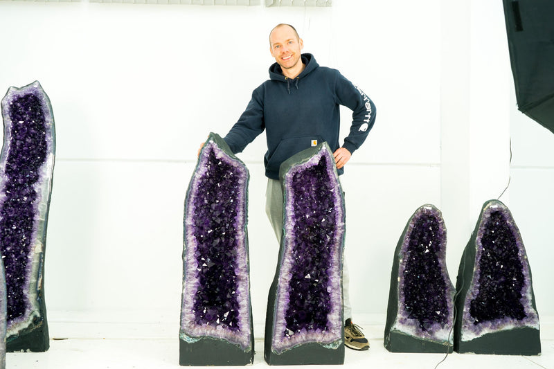 Pair of AAA Amethyst Cathedral Geodes, Violet Purple with Large Amethyst Druzy, Luxurious Large Natural Crystal - 3.71 Ft. Tall & 588 lbs. - E2D Crystals & Minerals