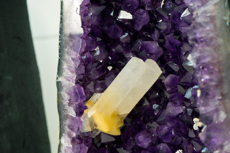 Gorgeous Pair of Tall Amethyst Cathedral Geodes with Large Calcite on Deep Violet - Purple Crystals, Super Extra Grade - 4.7 Ft. 524 Lbs. - E2D Crystals & Minerals