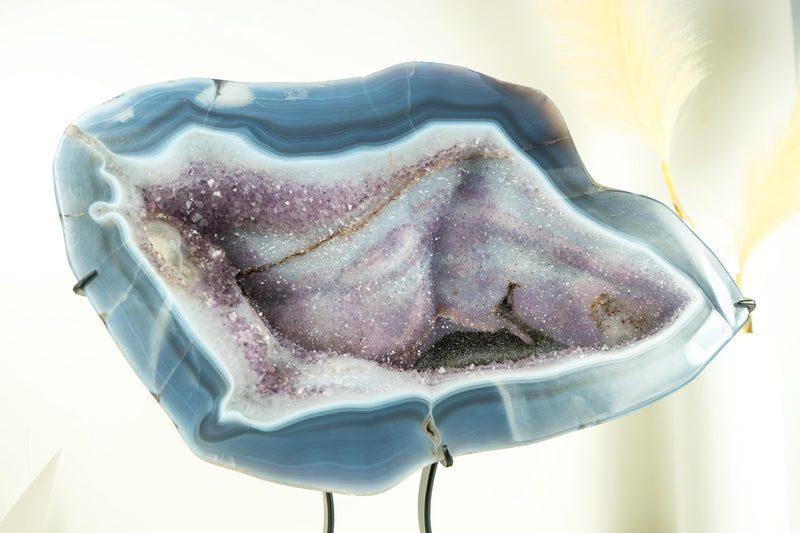 Spectacular Blue Lace Agate Geode with a Swan Drawing on Sparkly Druzy, Large Geode on Stand, for Gifting, Decor, or Collection - 25 lb - E2D Crystals & Minerals