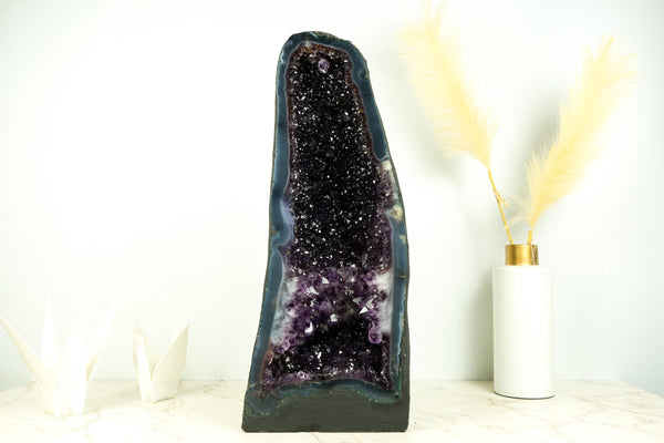 Extraordinary Amethyst Geode Cathedral with AAA, Deep and Dark Purple Amethyst on Rare Blue Agate Matrix - 23 In. 55 Lb. - E2D Crystals & Minerals