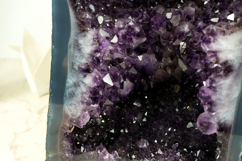 Extraordinary Amethyst Geode Cathedral with AAA, Deep and Dark Purple Amethyst on Rare Blue Agate Matrix - 23 In. 55 Lb. - E2D Crystals & Minerals