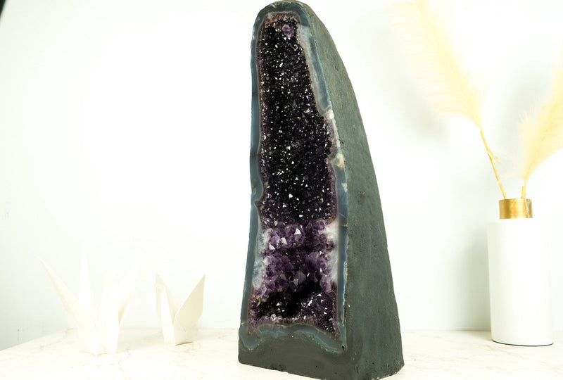 Extraordinary Amethyst Geode Cathedral with AAA, Deep and Dark Purple Amethyst on Rare Blue Agate Matrix - 23 In. 55 Lb. - E2D Crystals & Minerals