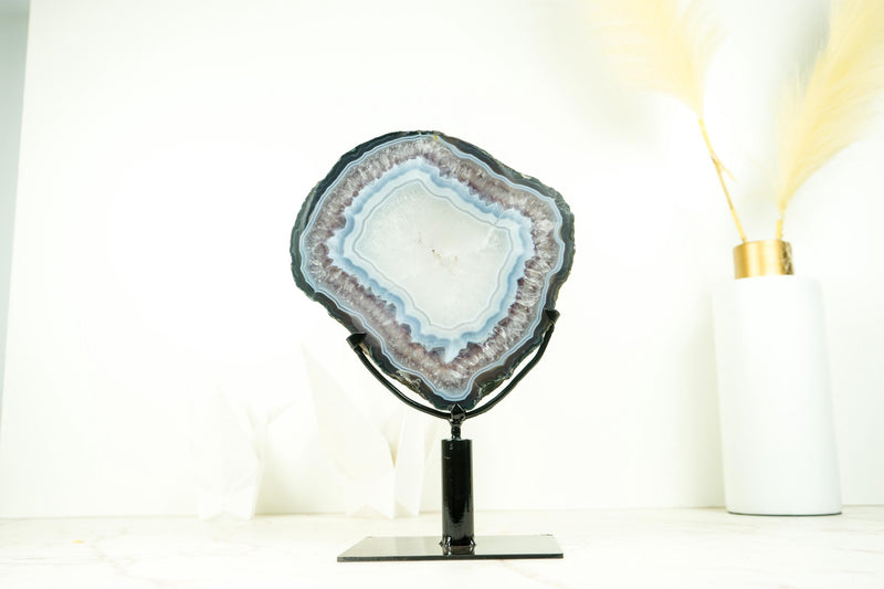 Rare Blue Lace Agate with Clear Quartz Geode Slice, All - Natural, Decorative Agate Slice for Decor and Healing, 2.7 Kg - 6.0 lb - E2D Crystals & Minerals