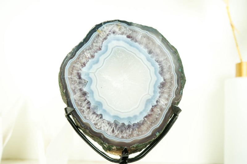 Rare Blue Lace Agate with Clear Quartz Geode Slice, All - Natural, Collection - Grade Agate Slice for Decor and Healing, 2.4 Kg - 5.3 lb - E2D Crystals & Minerals