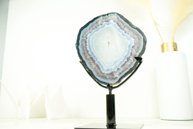 Rare Blue Lace Agate with Clear Quartz Geode Slice, All - Natural, Collection - Grade Agate Slice for Decor and Healing, 2.4 Kg - 5.3 lb - E2D Crystals & Minerals