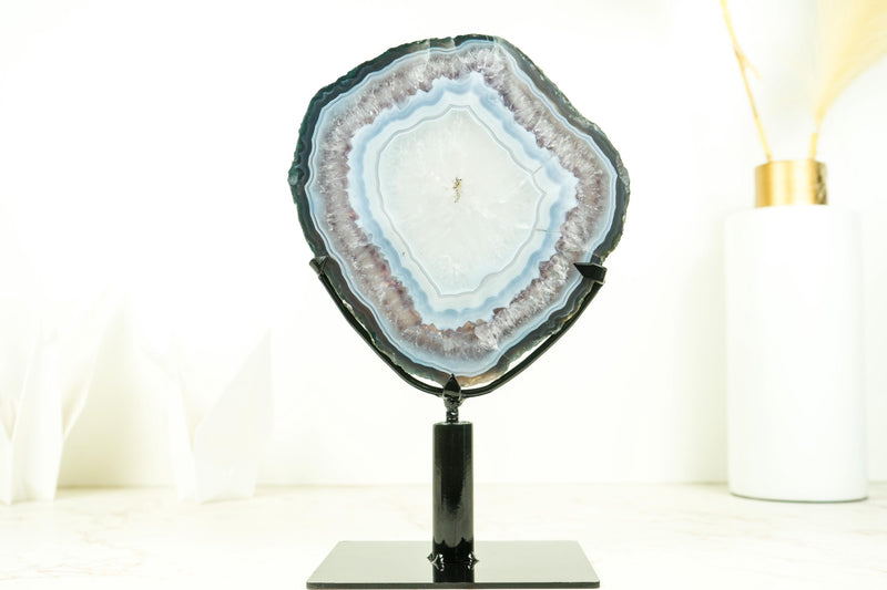 Rare Blue Lace Agate with Clear Quartz Geode Slice, All - Natural, Collection - Grade Agate Slice for Decor and Healing, 2.4 Kg - 5.3 lb - E2D Crystals & Minerals