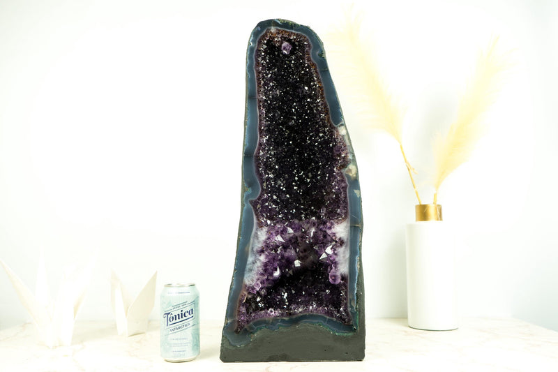 Extraordinary Amethyst Geode Cathedral with AAA, Deep and Dark Purple Amethyst on Rare Blue Agate Matrix - 23 In. 55 Lb. - E2D Crystals & Minerals