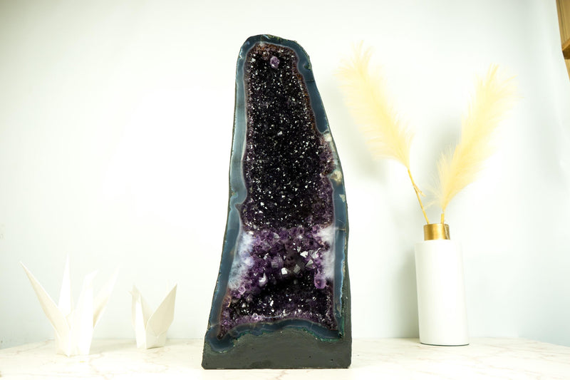 Extraordinary Amethyst Geode Cathedral with AAA, Deep and Dark Purple Amethyst on Rare Blue Agate Matrix - 23 In. 55 Lb. - E2D Crystals & Minerals