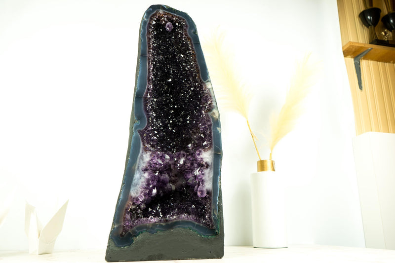 Extraordinary Amethyst Geode Cathedral with AAA, Deep and Dark Purple Amethyst on Rare Blue Agate Matrix - 23 In. 55 Lb. - E2D Crystals & Minerals