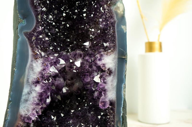 Extraordinary Amethyst Geode Cathedral with AAA, Deep and Dark Purple Amethyst on Rare Blue Agate Matrix - 23 In. 55 Lb. - E2D Crystals & Minerals