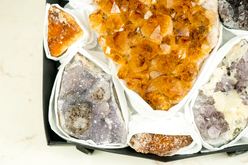 High - Quality, Mixed Amethyst and Citrine Mineral Flat Box, Rare Crystals - E2D Crystals & Minerals