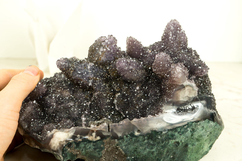 Gallery - Grade Amethyst Crystal Pseudomorph After Calcite on Agate Matrix - E2D Crystals & Minerals