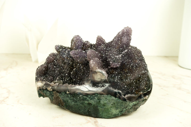 Gallery - Grade Amethyst Crystal Pseudomorph After Calcite on Agate Matrix - E2D Crystals & Minerals