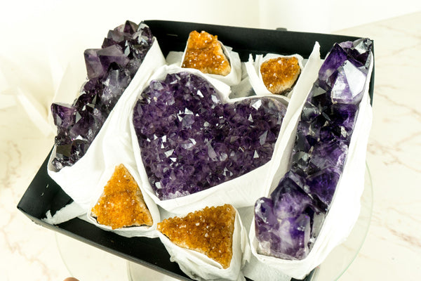 AAA - Grade, Mixed Amethyst and Citrine Mineral Flat Box - E2D Crystals & Minerals