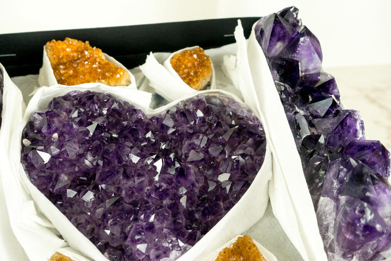 AAA - Grade, Mixed Amethyst and Citrine Mineral Flat Box - E2D Crystals & Minerals